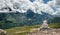 Ritual buddhist stupa on Rohtang La mountain pass in indian Himalaya