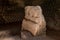 Ritual  stone with ancient inscriptions in the economic cave - columbarium - a dovecote near the excavations of the ancient