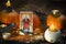 Ritual with tarot cards, and candles. Halloween concept, black magic