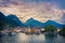 Riva del Garda,Lago di Garda ,Italy - 29 April 2019:View to the port of Riva del Garda and the beautiful Riva del Garda town with