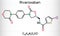 Rivaroxaban molecule. It is an anticoagulant and the orally active direct factor Xa inhibitor. Skeletal chemical formula