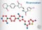 Rivaroxaban molecule. It is an anticoagulant and the orally active direct factor Xa inhibitor. Structural chemical formula and