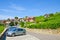 Rivaz, Switzerland - July 26, 2019: Beautiful wine-growing village Rivaz in Lavaux wine region, Switzerland. Parking lot