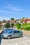 Rivaz, Switzerland - July 26, 2019: Picturesque wine-growing village Rivaz in Lavaux wine region, Switzerland. Parking lot