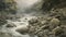 River By Alan Lee: A Realistic Landscape Painting With Soft Tonal Colors