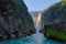 River and amazing crystalline blue water of Tamul waterfall in San Luis PotosÃ­, Mexico