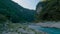 River and amazing crystalline blue water of Tamul waterfall in San Luis PotosÃ­, Mexico