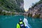 River and amazing crystalline blue water of Tamul waterfall in San Luis PotosÃ­, Mexico