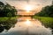 River in the Amazon Rainforest at dusk, Peru, South America