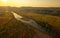 The river Arda valley in Rhodope mountains in Bulgaria during sunset