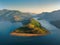 The river Arda valley in Rhodope mountains in Bulgaria during sunset. Meanders in the Lake Kardzhali or Kardjali