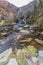 River in Autumn Fall, waterfall in distance