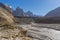 River from Baltoro glacier, Trango tower background, K2 trek, Pa