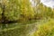 River bank in the fall in Russia on a clear sunny day. Moscow region