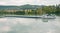 River barge cursing on the Rhone river on a cloudy day