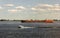 River barge,white motorboat,river Volga,Russia