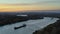 River barges at sunset, water transport, aerial view