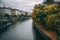 River bend in Prague oldtown on rainy day