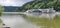 River boat Riverboat cruise and ducks on Danube River Obernzell Deutschland Austria border Germany Ã–sterreich
