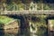 River with bridge. Coulon town in France