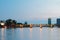 River and bridge in evening. Frankfurt am Main, Germany