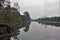 A river in Cambodia, near ancient Angkor. The surface of the river is smooth, calm.