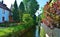 River canal and chitecture of the outskirts of Baden-Baden in Germany