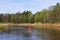 On the river in a canoe descent.