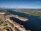 River cargo port. Aerial view.