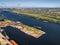 River cargo port. Aerial view.