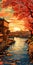 River Of Cherry Blossoms At Sunset: A Neogeo Artistic Interpretation