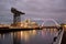 River Clyde, Glasgow, Scotland, UK, September 2013, the historic Finneston Crane and Clyde Arc Bridge