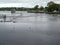 River Corrib in Galway city, High level of water. Ireland. Old bridge base in the background