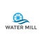 River Creek Water Mill, Ocean Sea Wave Cog Wheel Gear logo design