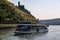 River day trip boat and Burgruine Ehrenfels Ehrenfels Castle.