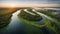 River Delta with green vegetation in aerial view. Extremely detailed and realistic high resolution concept design illustration