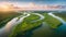 River Delta with green vegetation in aerial view. Extremely detailed and realistic high resolution concept design illustration