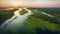 River Delta with green vegetation in aerial view. Extremely detailed and realistic high resolution concept design illustration