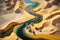 River in the desert, panoramic aerial view, illustration ai