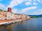 River embankment in the city of Bosa with colorful, typical Italian houses. province of Oristano, Sardinia, Italy.