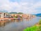 River embankment in the city of Bosa with colorful, typical Italian houses. province of Oristano, Sardinia, Italy.