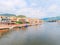 River embankment in the city of Bosa with colorful, typical Italian houses. province of Oristano, Sardinia, Italy.