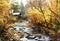 River With Fall Trees and Cabin in Autumn