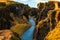 River flow through the great canyon of Fjadrargljufur, Iceland.