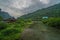 River flowing through karst mountain scenery in China