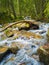 River flowing through the mountain hills wild nature. Prut river in Carpathian Mountains, Hoverla Peak. Fast stream water with