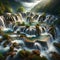 A river flowing through a series of cascading waterfalls. landscape Background, Generative Ai