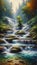 A river flowing through a series of cascading waterfalls. Landscape, Nature Painting, Generative Ai