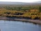 River and forest. Autumn landscape on the Yamal Peninsula under
