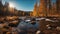 river in the forest a sunny fall day with a forest stream flowing through a colorful panoramic landscape day,